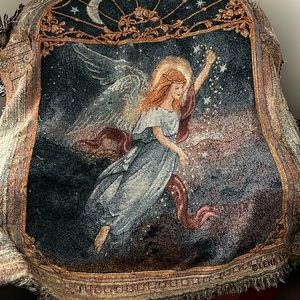 Angel of Wishes Tapestry Cotton Throw. Pre Owned 50 x 60